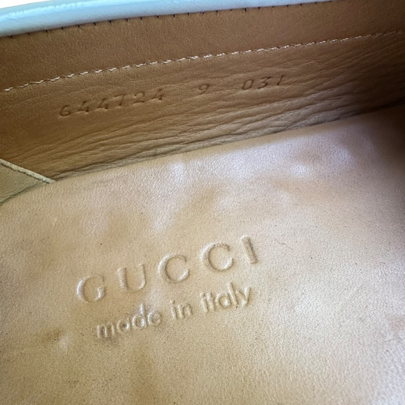 Men Genuine GUCCI Kaveh Webbing White Leather Loafers Shoes GG logo 9.5 US main image 8
